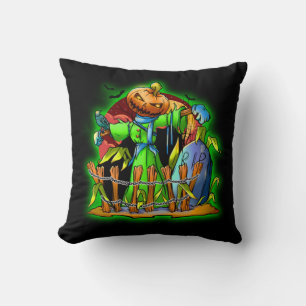 Coussin Halloween Lady Scarecrow Citrouille Head RIP Bats