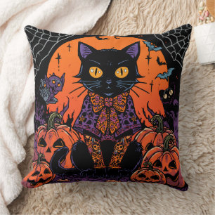 Coussin Halloween,Le rôdeur du champ de citrouilles,Chat n