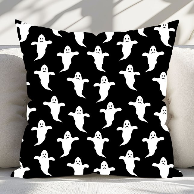 Coussin Halloween moderne simple noir et blanc Fantômes (Créateur téléchargé)