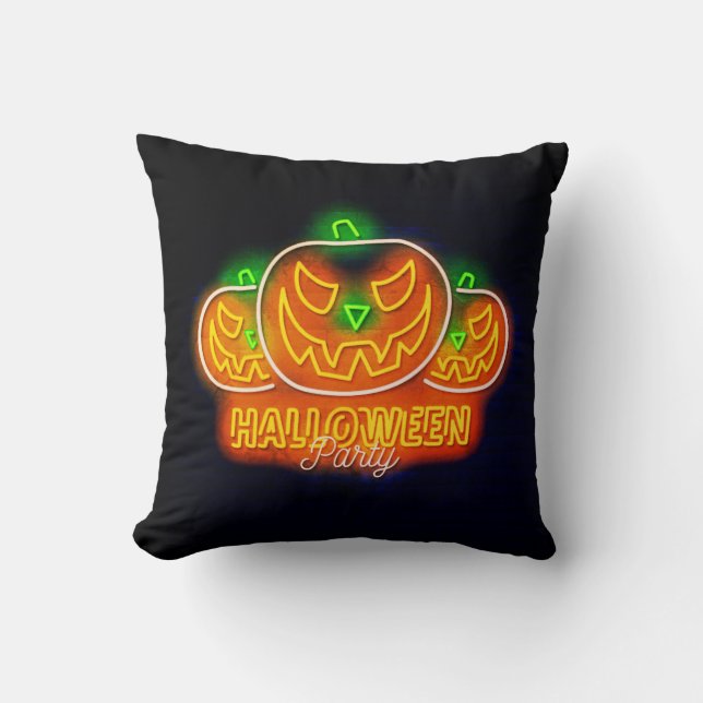 Coussin Halloween Neon Llow Look Citrouille Orange Green (Recto)
