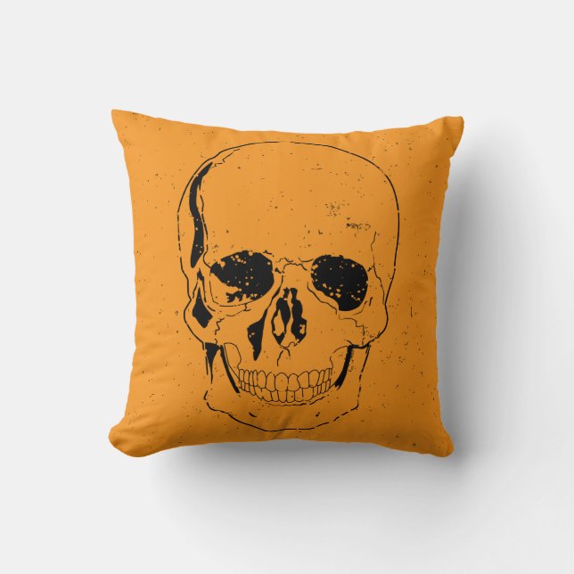Coussin Halloween noir crâne inquiet (Recto)