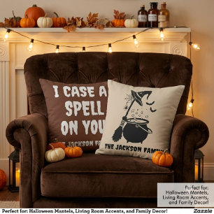 Coussin Halloween nom de famille sorcière rustique personn