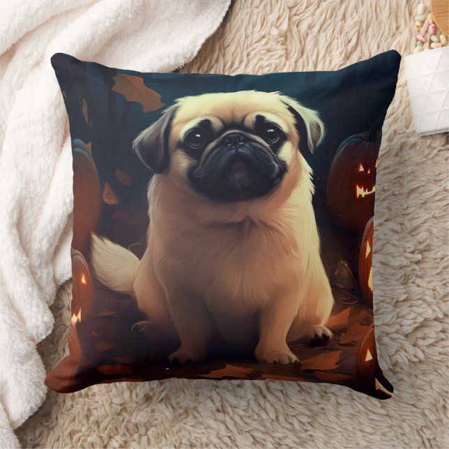 Coussin Halloween Pekingese Avec Peur Citrouille (Couverture)