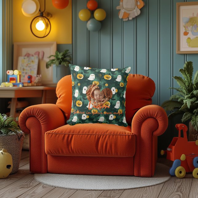 Coussin Halloween personnalisé avec nom et photos (Créateur téléchargé)