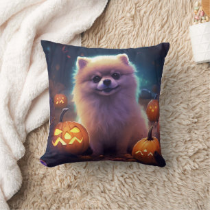 Coussin Halloween Poméranien Avec La Peur Citrouille