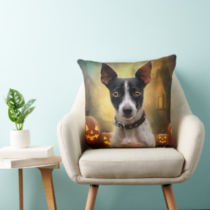 Coussin Halloween Rat Terrier Avec La Peur Citrouille
