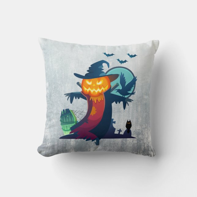Coussin Halloween Scarecrow With Bats Crow and Owl (Recto)