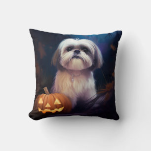 Coussin Halloween Shih Tzu Avec La Peur Citrouille