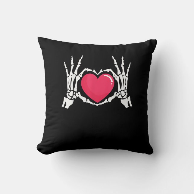 Coussin Halloween squelette coeur main (Recto)