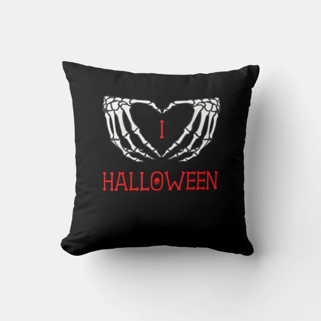Coussin Halloween Squelette Mains Formant Coeur Gothique (Recto)