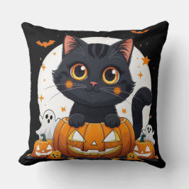 Coussin Halloween Throw Pillow with cute cat
