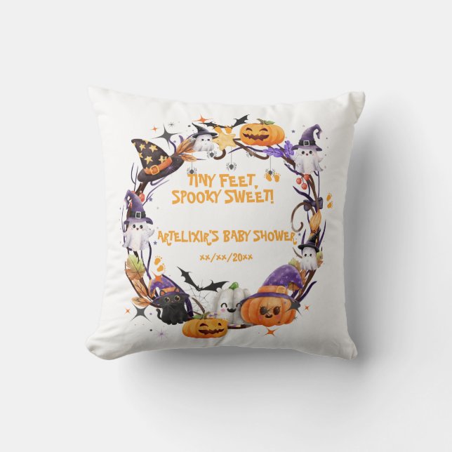 Coussin Halloween Tiny Feet, Baby shower sucré Éffrayant (Recto)