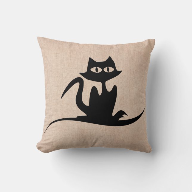 Coussin Halloween Trick ou Treat effrayant Chat Burlap (Recto)