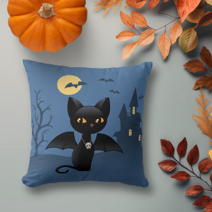 Coussin Halloween Vampire Chat noir avec ailes