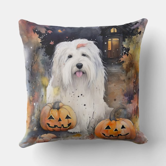 Coussin Halloween vieux chien anglais avec la peur Citroui (Verso)