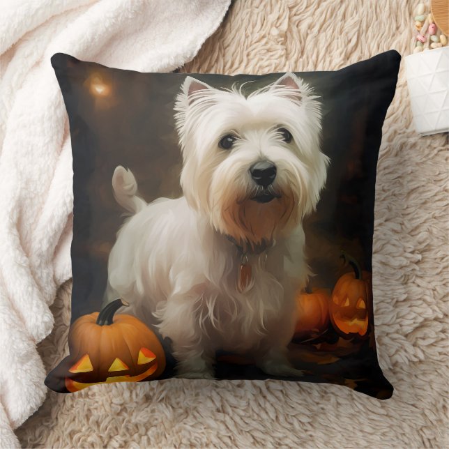 Coussin Halloween West Highland White Terrier Citrouilles (Couverture)