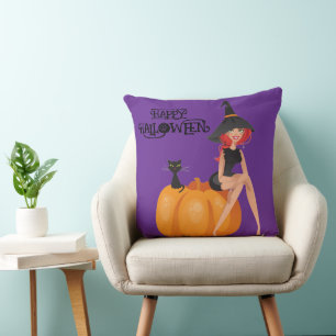 Coussin Halloween Whimsical personnalisé sorcière mignonne