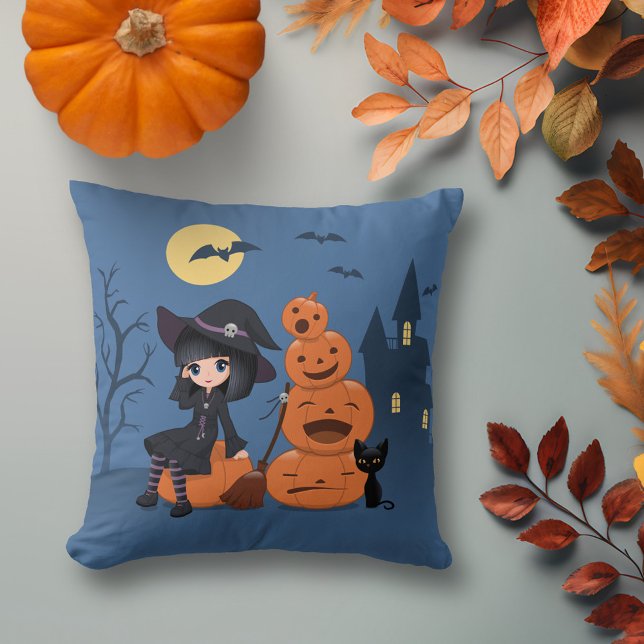 Coussin Halloween Witch, Chat noir et Citrouille (Créateur téléchargé)