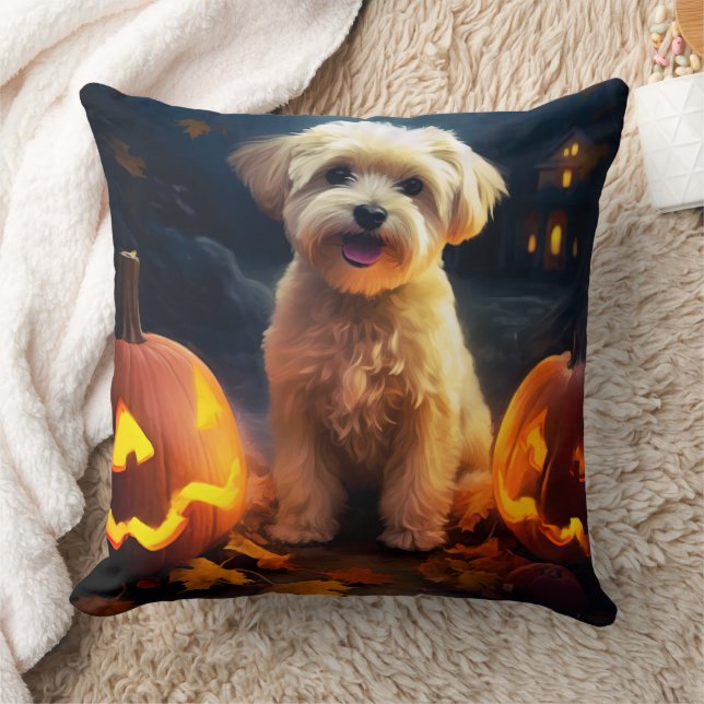 Coussin Halloween Yorkipoo Avec La Peur Citrouille (Couverture)