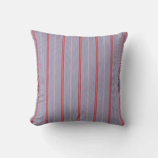 Coussin HAMbyWhiteGlove - Bleu et rouge en bandes fines mi (Recto)