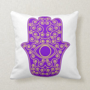 Coussin Hamsa-Main jaune pourpre de Miriam-Main de Fatima