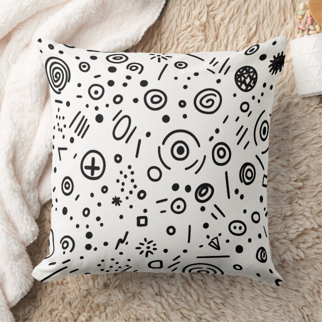 Coussin Hand-Drawn Abstract Doodle - Black and White (Couverture)