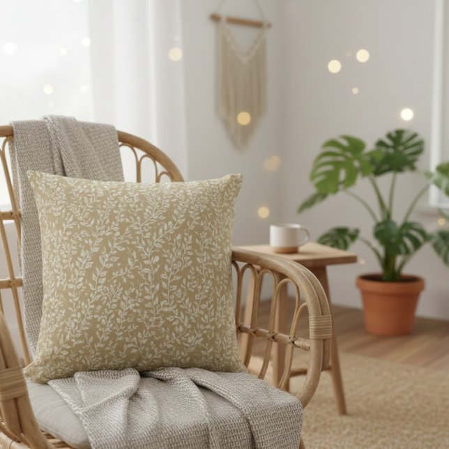 Coussin Hand Drawn Boho Leaf Pattern (Créateur téléchargé)