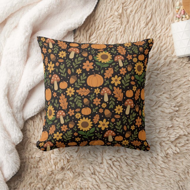 Coussin Hand Drawn Rustic Fall Pattern Throw Pillow (Couverture)