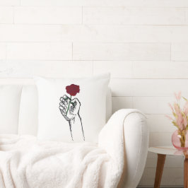 Coussin Hand Holding Rose Minimal Art – Elegant Floral Cus