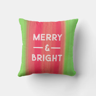 Coussin Hand Painted Merry and Bright Green and Red