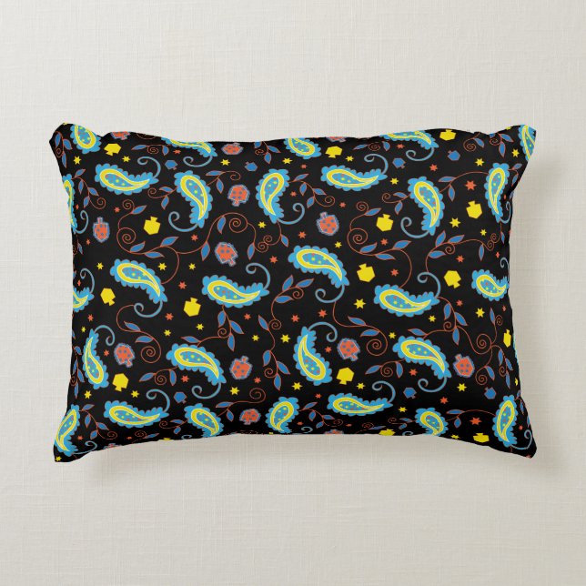 Coussin Hanoukka "Colorful Paisley Dreidels" (Devant)