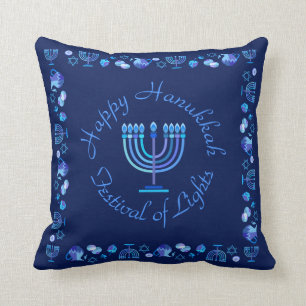 Coussin Hanukkiah Happy Hanoukka Jewish Holiday Menorah