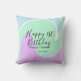 Coussin Happy 1st birthday pink green blue acrylic pour 