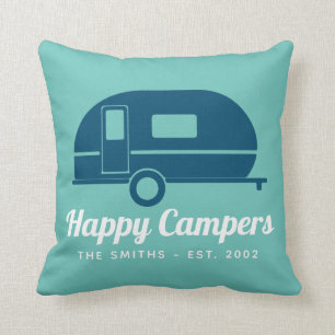 Coussin Happy Campers Camping Turquoise de la Marine