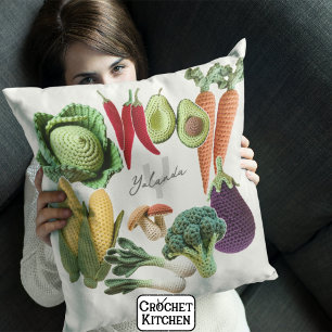 Coussin Happy Crochet Vegetable Champagne Collage Monogram