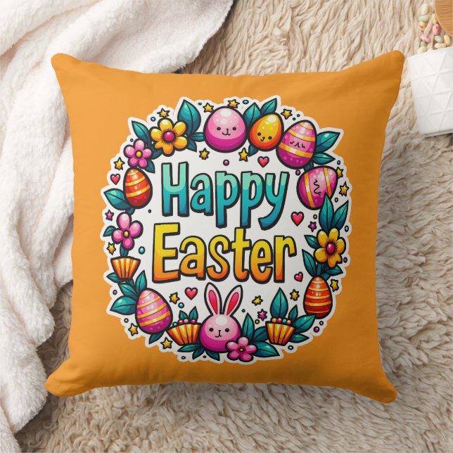 Coussin Happy Easter – Cute Bunny Lettering almofada (Couverture)