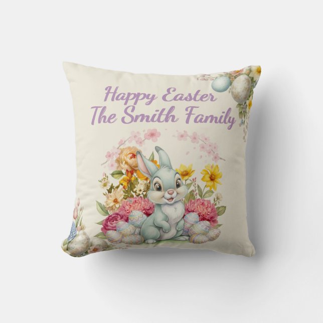 Coussin Happy Easter Cute Water Color bunny  (Recto)