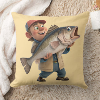 Coussin Happy Fisherman avec un mignon gros poisson
