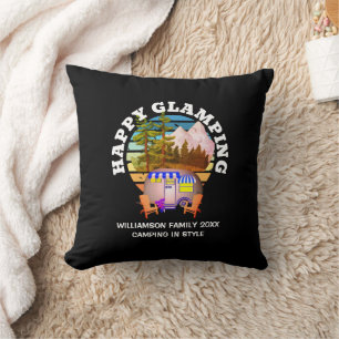 Coussin HAPPY GLAMPING Nom personnalisé Famille Camping Vo