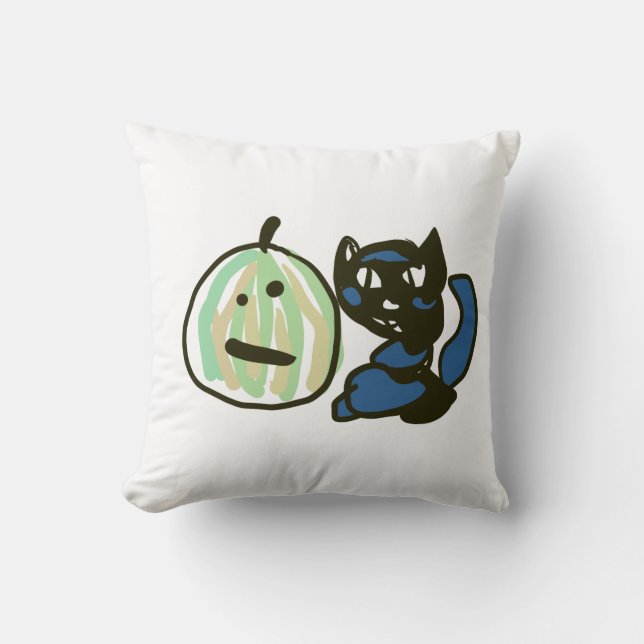 Coussin Happy Green Jack o Lantern Black Cat  (Recto)