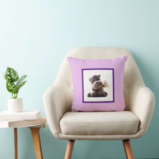 Coussin Happy Grey Hippo tenant Daisy, mignonne Love Photo
