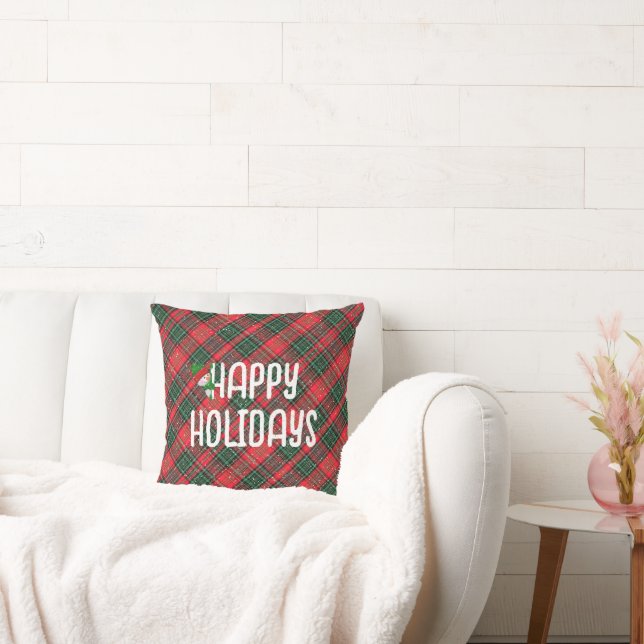 Coussin Happy Holidays Red and Green Scottish Tartan Plaid (Canapé)