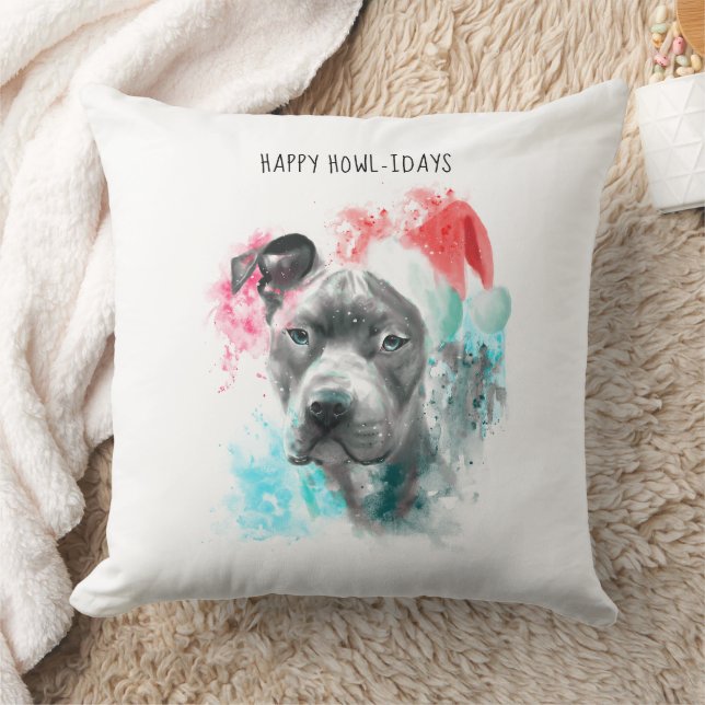 Coussin Happy Howlidays Père Noël Chien Noël (Couverture)