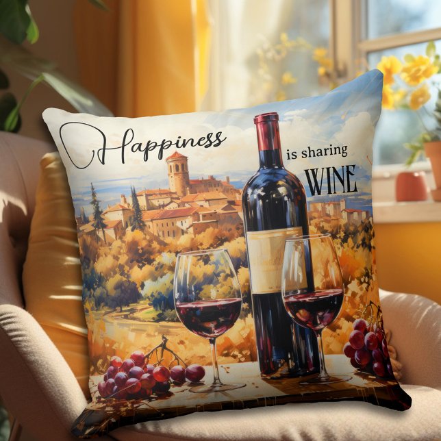 Coussin Happy Italie Paysage Vin Art (An artistic design pillow featuring an Italian fantasy landscape painting with red wine.)