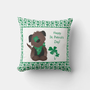 Coussin Happy Jour de l'Saint Patrick Dog Four Leaf Clover