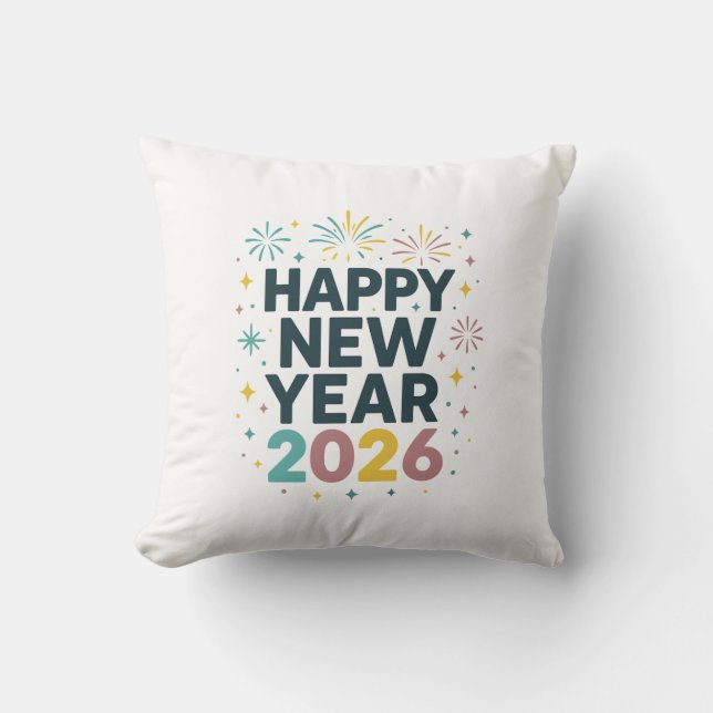 Coussin Happy New Year 2026 Pillow – Festive Fireworks Des (Recto)