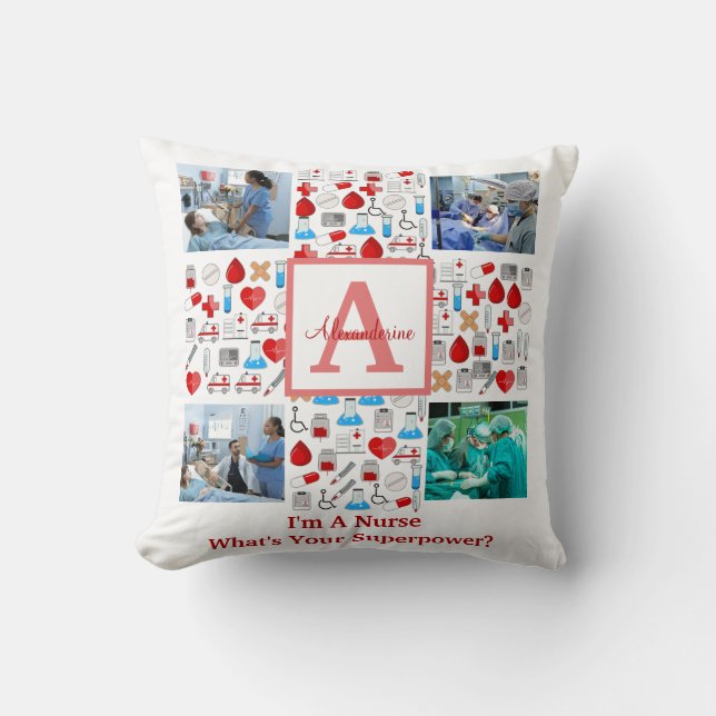 Coussin Happy Nurses Day 4 photo collage croix monogramme (Recto)