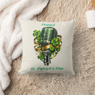 Coussin Happy St. Patrick’s Day Shamrock & Microphone