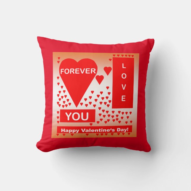 Coussin Happy Valentine's Day Text Forever Love Hearts Red (Recto)