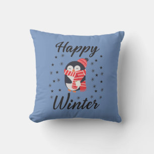Coussin Happy Winter, mignon Penguin